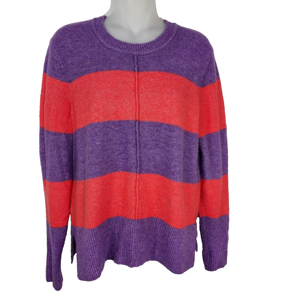Banana Republic Womens Sweater Small Purple Red Stripe Stretch Merino Wool Retro